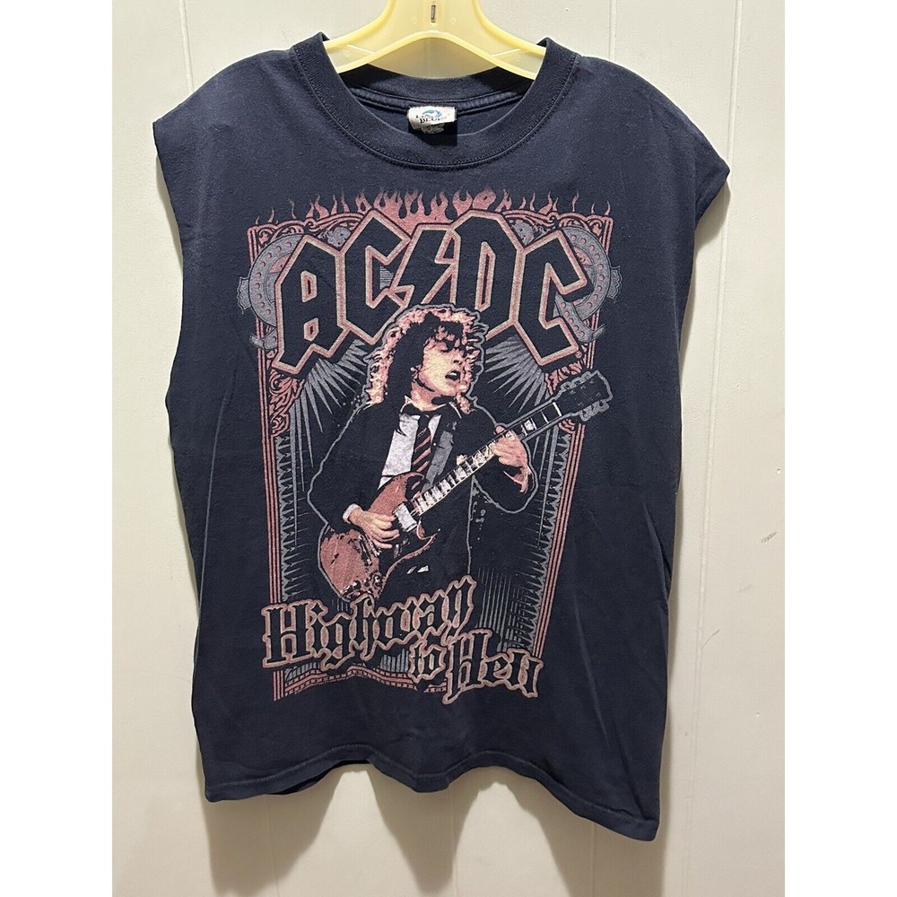 AC/DC Highway to Hell Liquid Blue Band Tee Shirt Men Size Large CUT SLEEVES